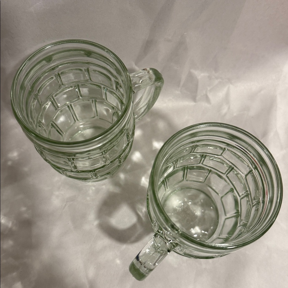 Vintage  Anchor Hocking Windowpane barrel-root beer mugs depression-era glass 4x - Picture 4 of 10
